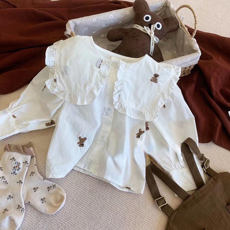 Bộ Áo Sơ Mi Tay Dài Cổ Bẻ + Váy Yếm Thời Trang Mùa Xuân Hàn Quốc Hàng Mới Dành Cho Bé Gái 2022