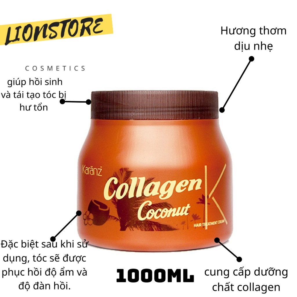 Hấp tóc kem ủ tóc Collagen Karanz dừa lùn màu nâu1000ml dưỡng chất Collagen giúp phục hồi và tái tạo tóc khỏe