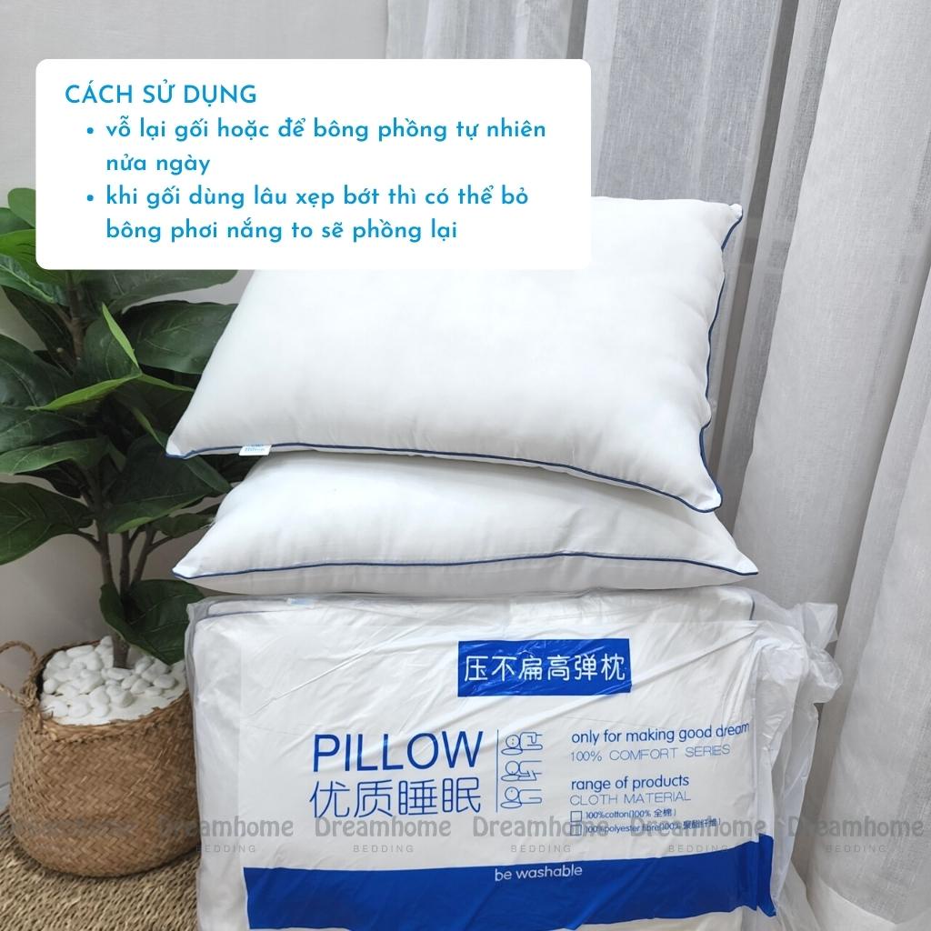 Ruột gối hilton cao cấp ép hơi 45x65 cm, gối nằm ngủ người lớn thấp bông mềm 1 đôi Dreamhome