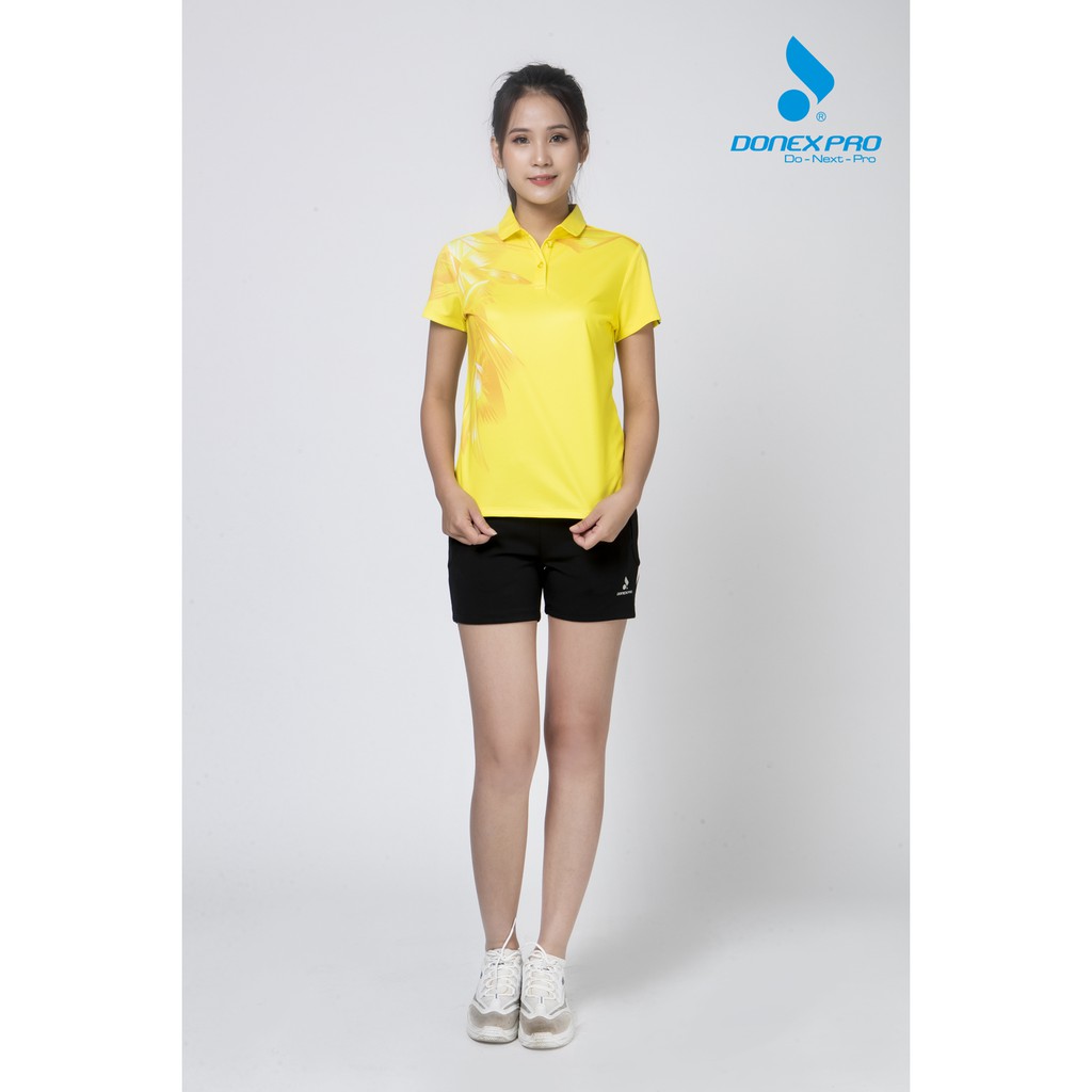 Áo thun thể thao nữ DONEXPRO 3388 vàng phối cam và đỏ phối vàng