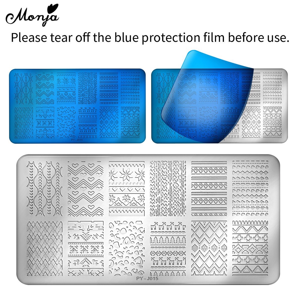 MONJA Khuôn trang trí móng tay có 12 kiểu họa tiết độc đáo tùy chọn