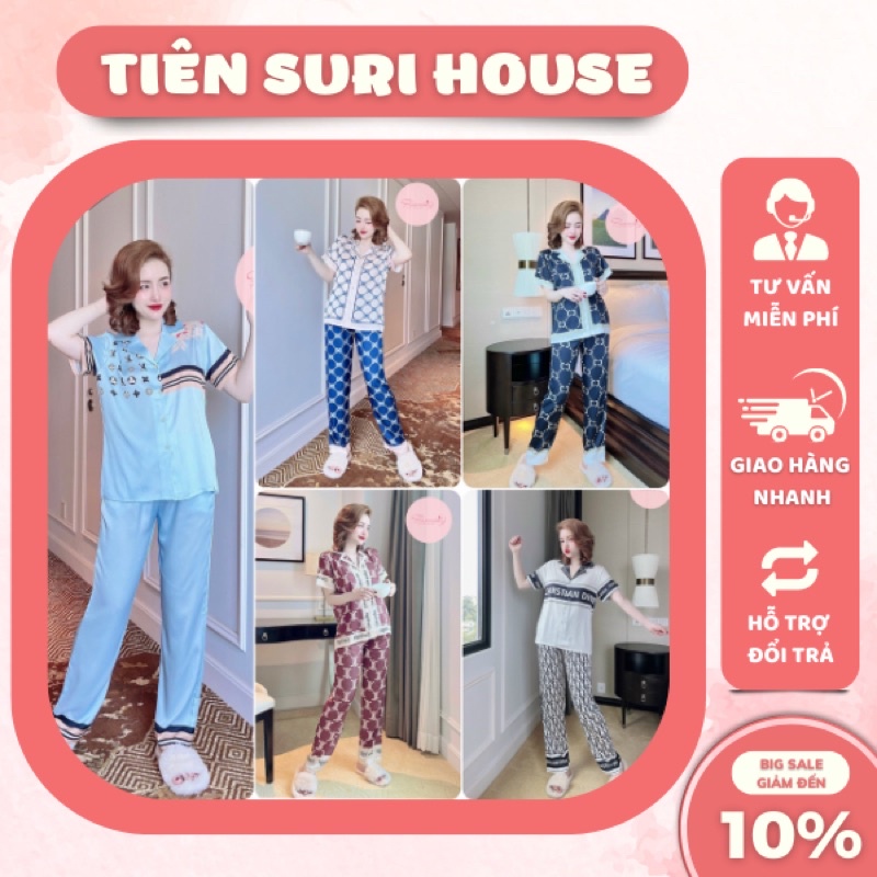 Đồ Bộ Mặc Nhà Pyjama Tay Ngắn Lụa Latin Cao Cấp Flamingo- Tiên Suri House