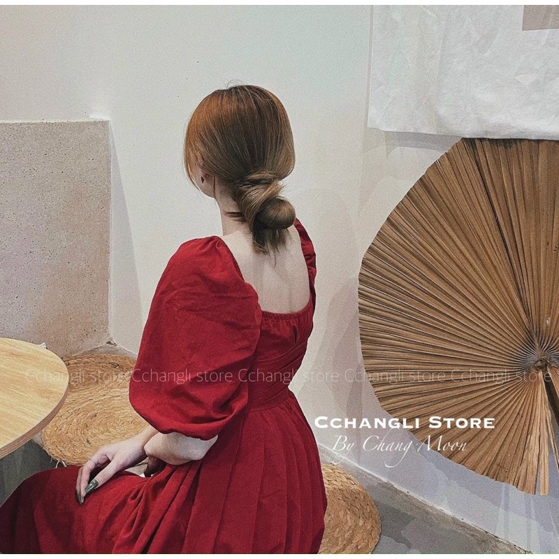 ĐẦM MIDI DỰ TIỆC CỔ VUÔNG XẾP LY CÚP NGỰC TRẮNG ĐEN ĐỎ ĐI TIỆC - GD239
