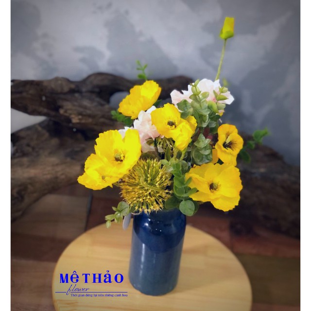 Ảnh shop chụp) Bình Hoa Giả Trang Trí Nhà Cửa, Decor Phòng Khách Chất Liệu Lụa Cao Cấp Mê Thảo Flower