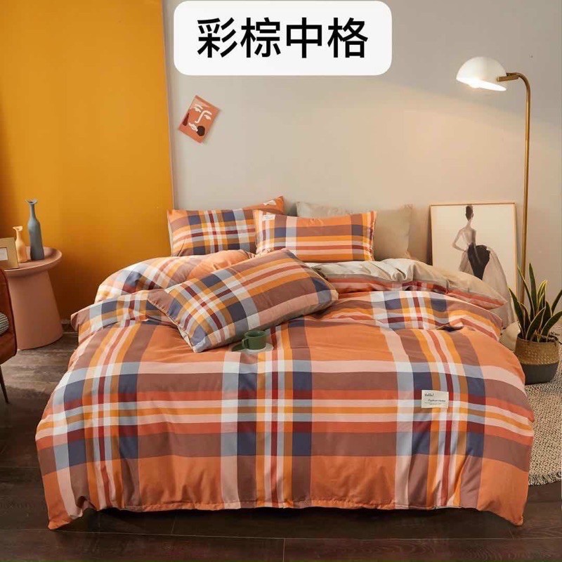 bộ chăn ga gối cotton tici kẻ siêu hot nhập khẩu hàn quốc(mẫu y hình)