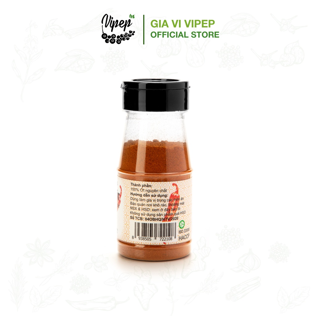 Ớt bột Vipep 45g xay mịn nguyên chất - gia vị cay thơm tạo màu, tẩm ướp cho các món kimchi Hàn Quốc, lẩu, kho, chiên