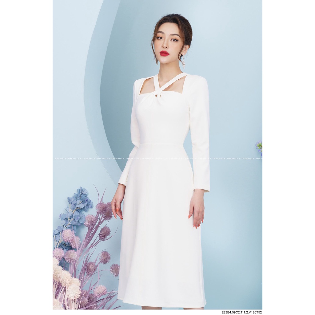 Váy đầm thiết kế cổ cách điệu sang trọng tay dài cao cấp [ Có video + Ảnh thật ] The Shilla - E23B4 - 59C2