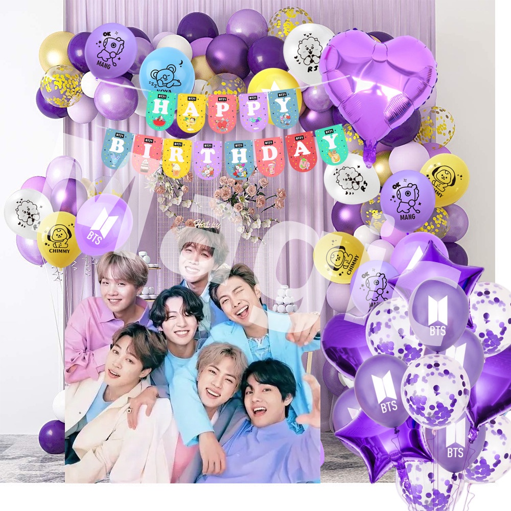 12 Chiếc BTS Chủ Đề Bóng Xích BT21 Bóng V Jungkook Chimmy RJ Bong Bóng Cao Su Trang Trí Tiệc Quân Độ