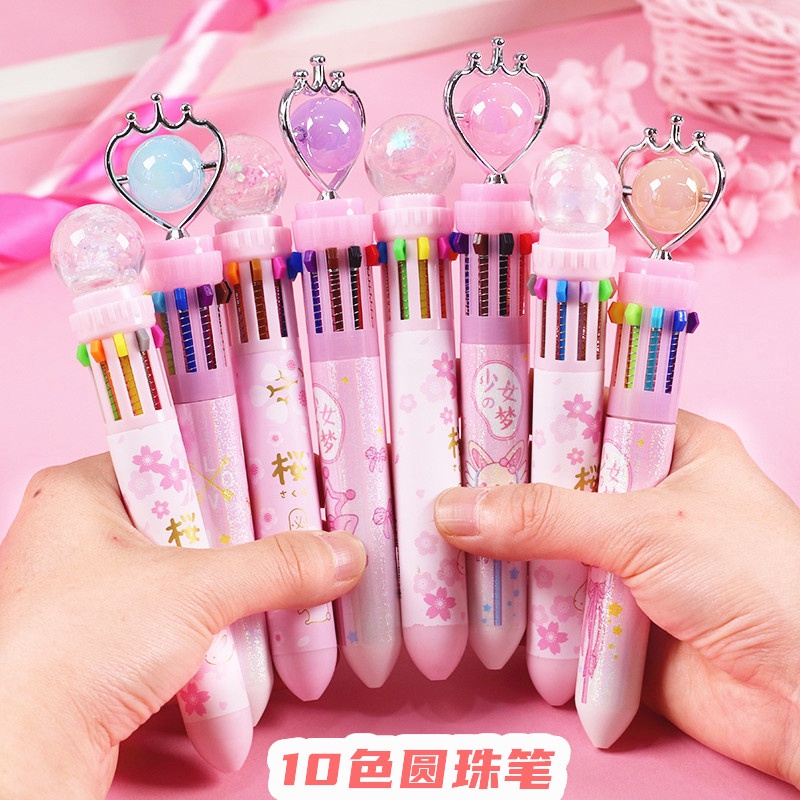 ✾Bút Bi Nhiều Màu Sắc✾Bút Bi 10 Màu Họa Tiết Hoa Anh Đào Hoạt Hình 12 Cung Hoàng Đạo Đa Năng