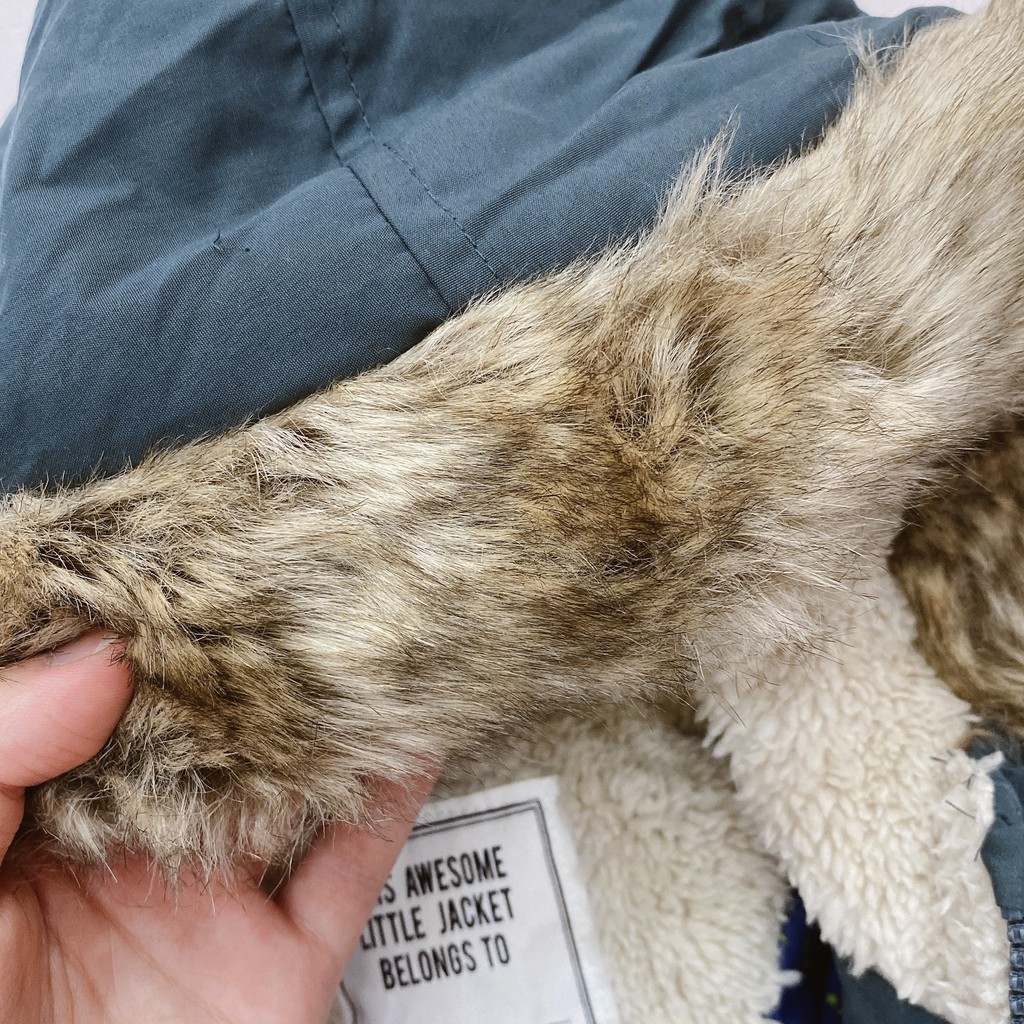 6181 Áo parka bé trai mũ lông mặt ngoài lớp kaki xịn chống nước nhẹ mặt trong lót nỉ dày dặn, áo phao xuất dư,