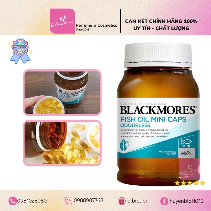 Dầu cá khử mùi Minicaps Odourless Fish Oil  Blackmores 400 viên, bổ sung omega 3 tốt cho tim, não, mắt