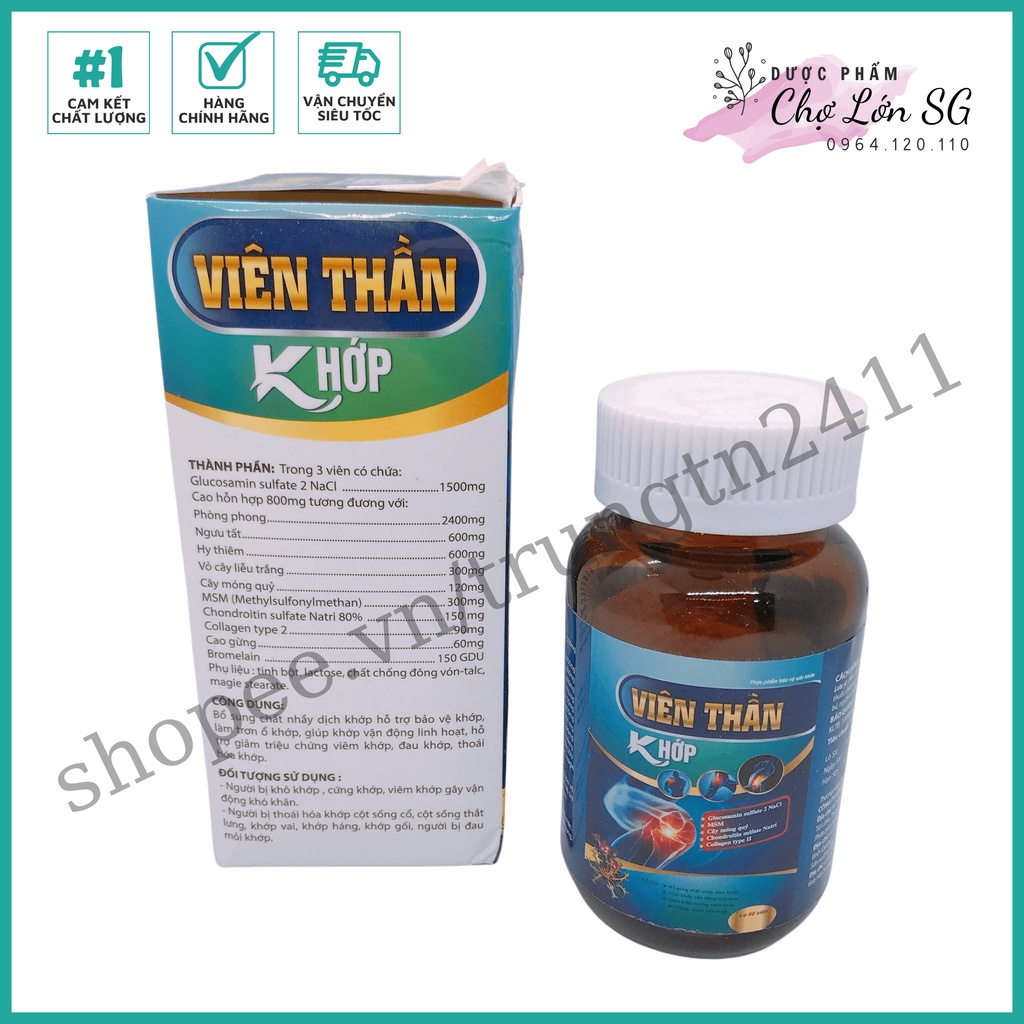 [CHÍNH HÃNG] Viên uống VIÊN THẦN KHỚP bổ sung glucosamin hỗ trợ bảo vệ khớp (HỘP XANH) - Chai 60 viên