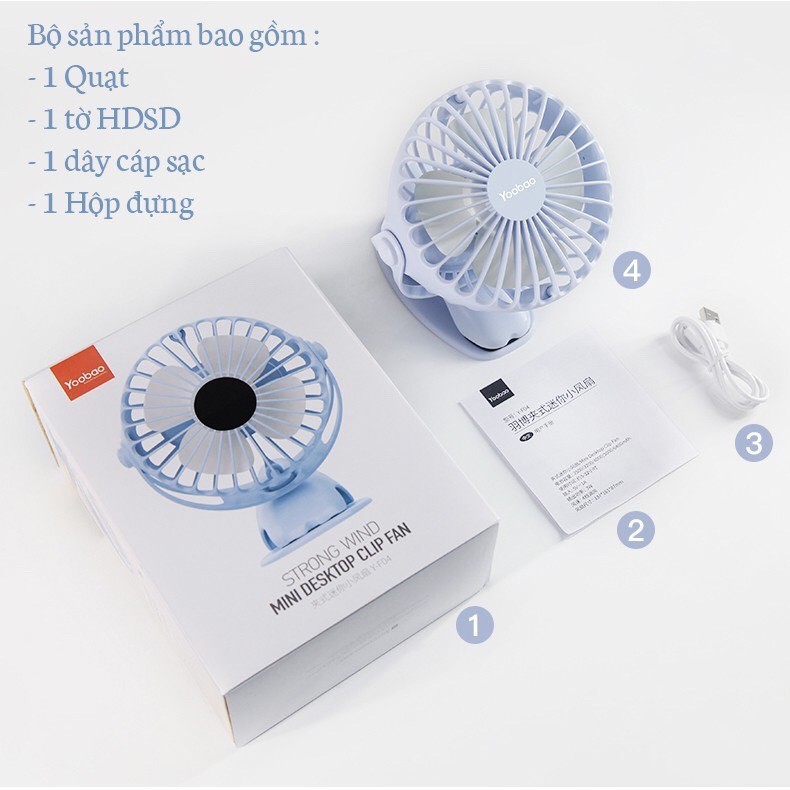 Quạt tích điện Mini Yoobao 6400MAH - Quạt để bàn tích điện Yoobao 6400MAH xoay - Sử dụng lên đến 32H | BigBuy360 - bigbuy360.vn