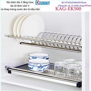 Kệ  chén dĩa âm tủ chữ V KAG-EK500-60cm, Kệ chén bát 2 tầng Eurokit inox bóng cao cấp