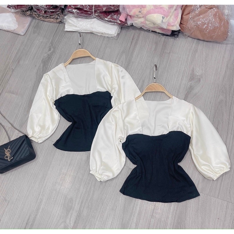 Áo kiểu u ngực phối tay lụa bigsize 55-90kg (hình thật bao gọn)