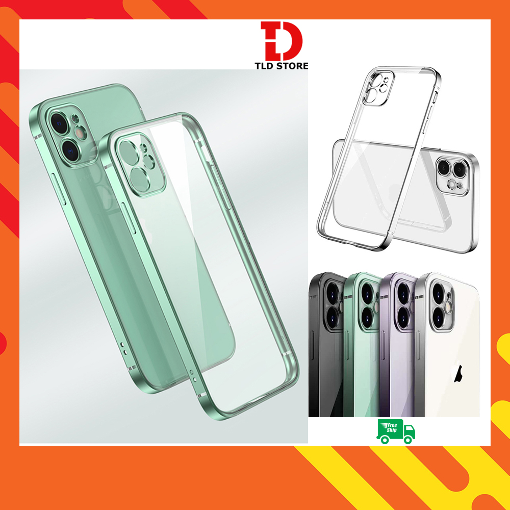 Ốp iphone - Ốp Lưng Trong Dẻo Viền Vuông Mạ Màu cho Ip 7/8/7plus/8plus/X/Xs//Xs Max/11/11 Pro max/ 12/12 Pro Max đẹp