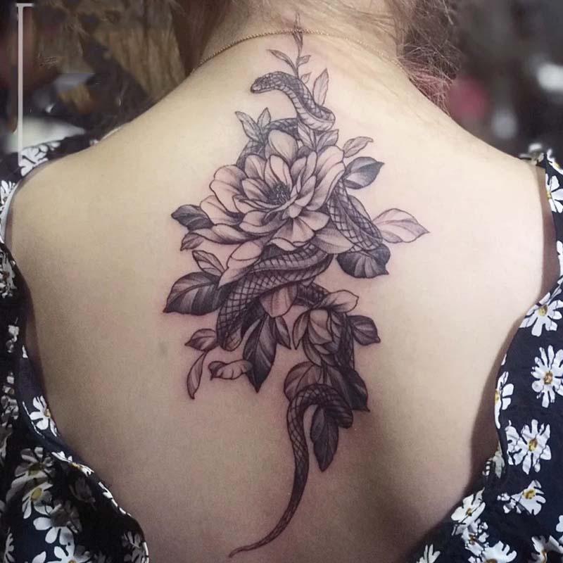 Hình Xăm Dán Tạm Thời Họa Tiết Hoa/Ngựa Sói/Rắn 3D Sống Động Chống Thấm Nước