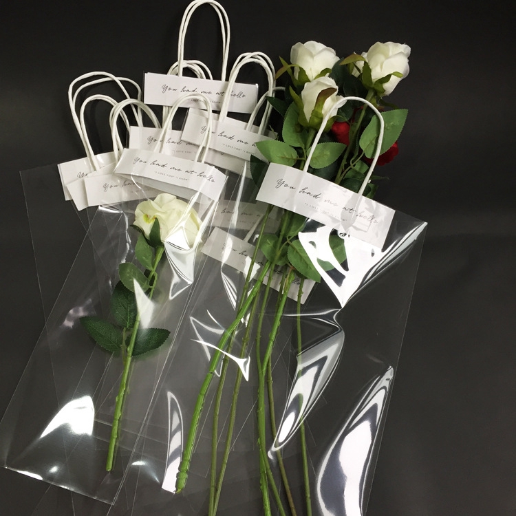 Bộ 20 túi nhựa trong suốt đựng hoa + tay cầm + miếng dán
