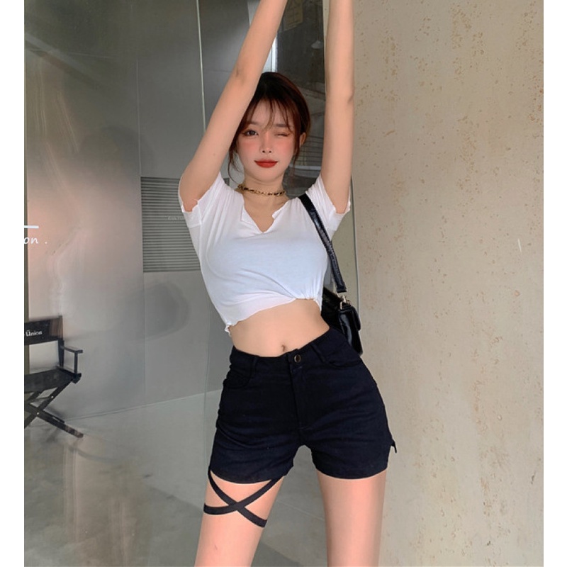 Quần short denim lưng cao kiểu dáng hợp thời trang