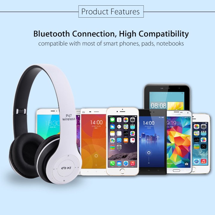 *BAO TEST 1 ĐỔI 1* TAI NGHE CHỤP TAI, HEADPHONE GOOGLE P47 BLUETOOTH, KHÔNG DÂY, có khe cắm thẻ nhớ TÍCH HỢP TẤ