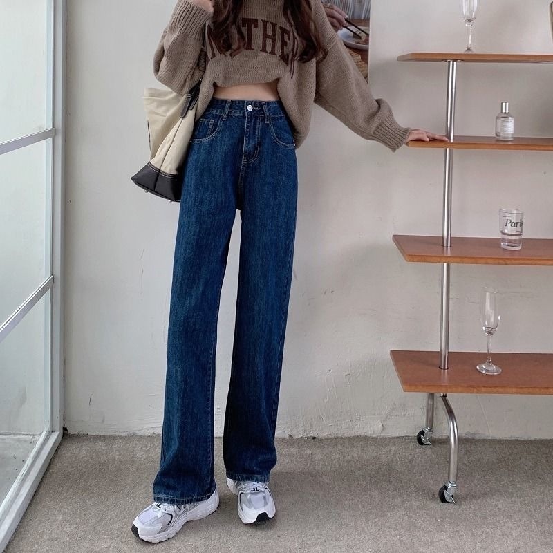 Quần Jean Nữ Ống Rộng Lưng Cao Thiết Kế Mới Thời Trang Thu Đông Hàn Quốc