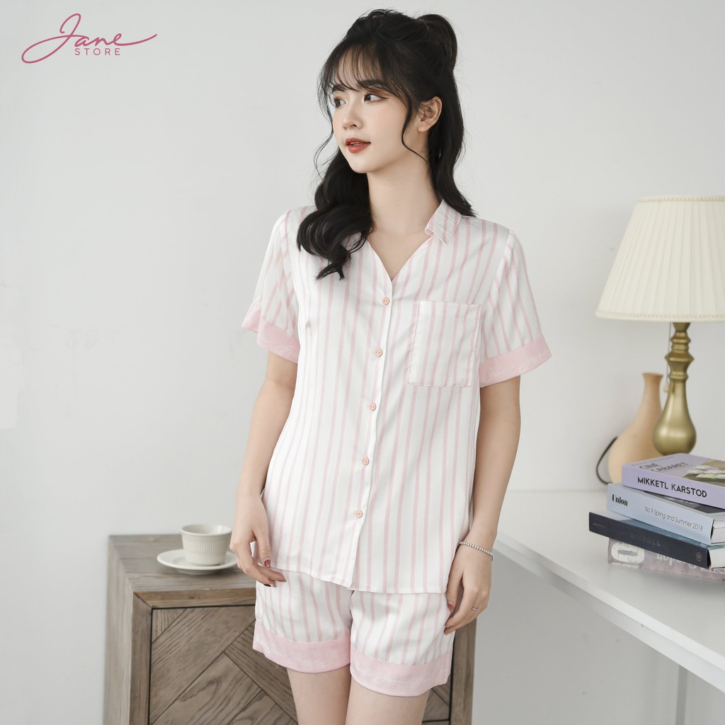 Pijama lụa cao cấp Bộ ngủ nữ mặc nhà họa tiết dễ thương Jane | BigBuy360 - bigbuy360.vn