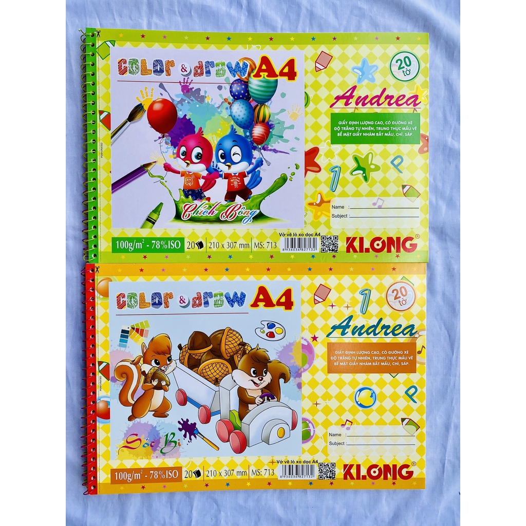 [Ảnh thật] Sổ vẽ, vở vẽ A4 Klong MS 713 20 tờ 100/76 gáy lò xo cho bé thỏa thích vẽ - VPP THIÊN ÁI