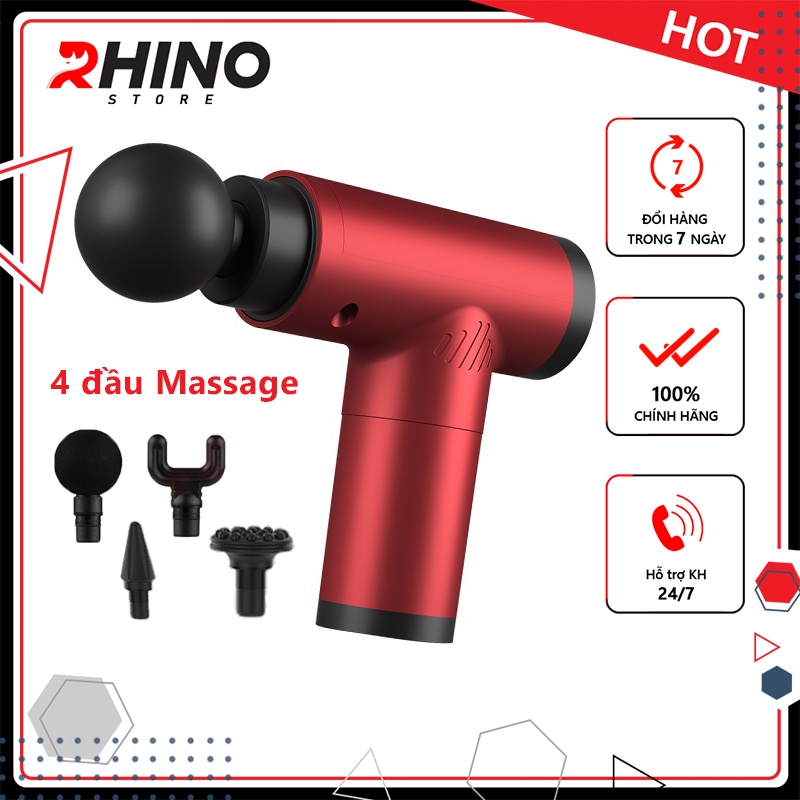 Máy massage cầm tay Rhino MG201 - 6 cấp độ, 4 đầu tiện dụng, pin sạc type C, hỗ trợ mát xa tại nhà, giảm đau