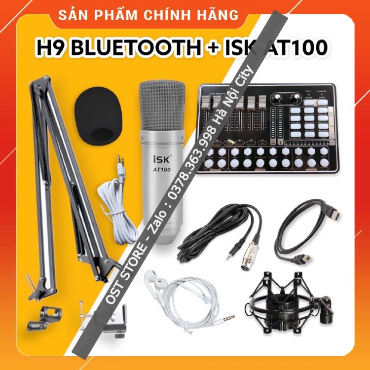 Bộ Mic Hát Livestream Sound Card H9 &amp; Mic ISK AT100 Hàng Loại 1 . Chuyên Livestream , Thu Âm , Live Bigo , Tiktok