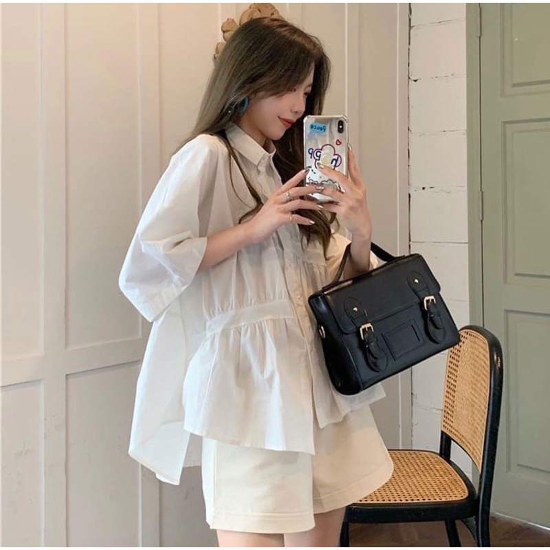 [SIEU SALE] Sơ mi tay lỡ Zum vạt chéo trắng (hàng có sẵn) | BigBuy360 - bigbuy360.vn