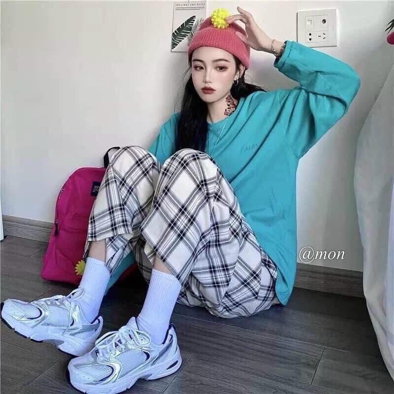 Quần Culottes Kẻ Caro Hot Trend - Quần Ống Đứng Cạp Chun Đi Học Đi Chơi Dáng Rộngk