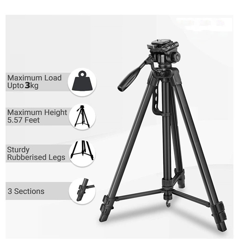 Tripod 3366 Cao 1m5 Có Tay Cầm Quay Phim kẹp điện thoại và máy ảnh Selfiecom ~0,72kg sơn nhám siêu xịn