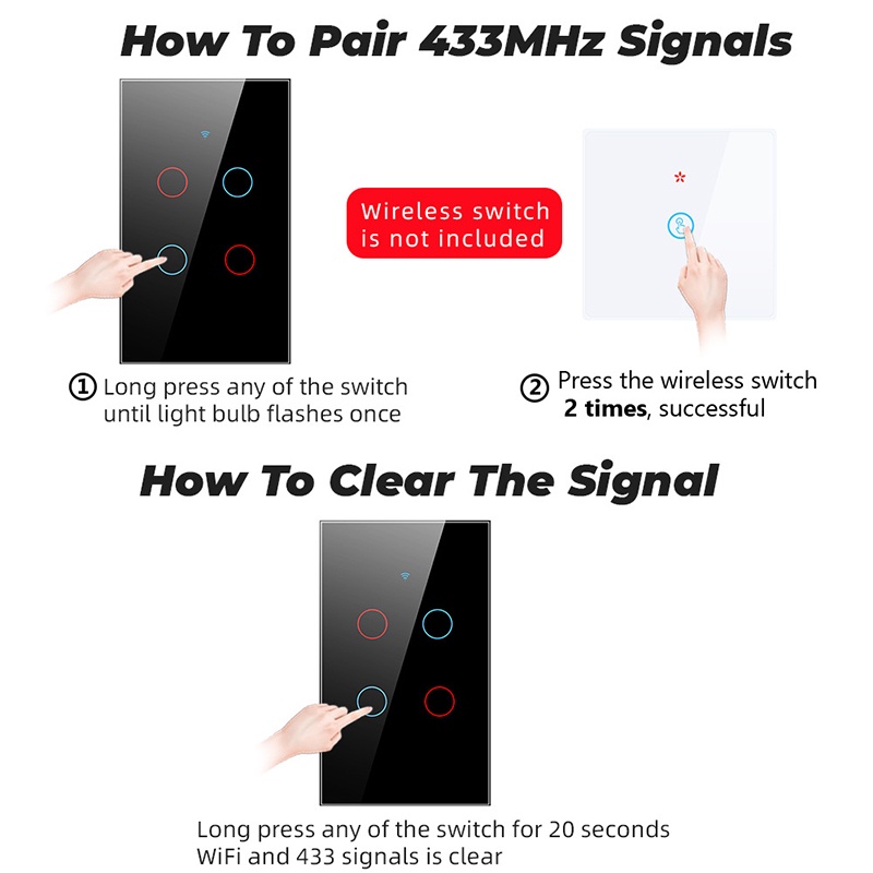 Coza Công Tắc Gắn Tường Thông Minh Tuya Wifi Rf433mhz  Loại 110-250V 120 Công Việc Nhẹ Và Nhạy Cảm Điều Khiển Bằng Giọng Nói Tại Nhà Thông Minh Với Alexa Và Google Home Home Twinkle