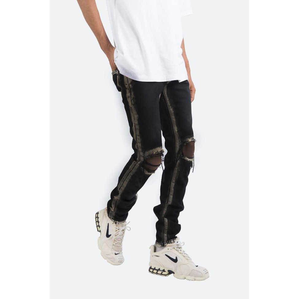 Quần Jean đen rách gối wash - PACSUN