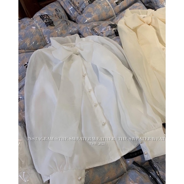 (Ảnh thật) Áo sơmi voan 2 lớp thắt nơ cúc ngọc the.sweaterweather TSW | BigBuy360 - bigbuy360.vn