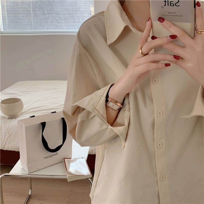 Áo sơ mi xanh đầu mùa thu, áo sơ mi pháp dài tay mới áo sơ mi cổ điển hàng loại 1 chất đẹp đi học đi làm