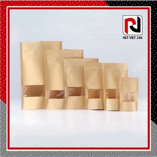 Túi zipper giấy Kraft, đáy đứng, có cửa sổ - Đựng thực phẩm, bột, đồ ăn vặt (có nhận in logo)