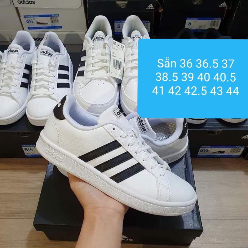 Giày Adidas Grand Court chính hãng màu trắng, gót đen