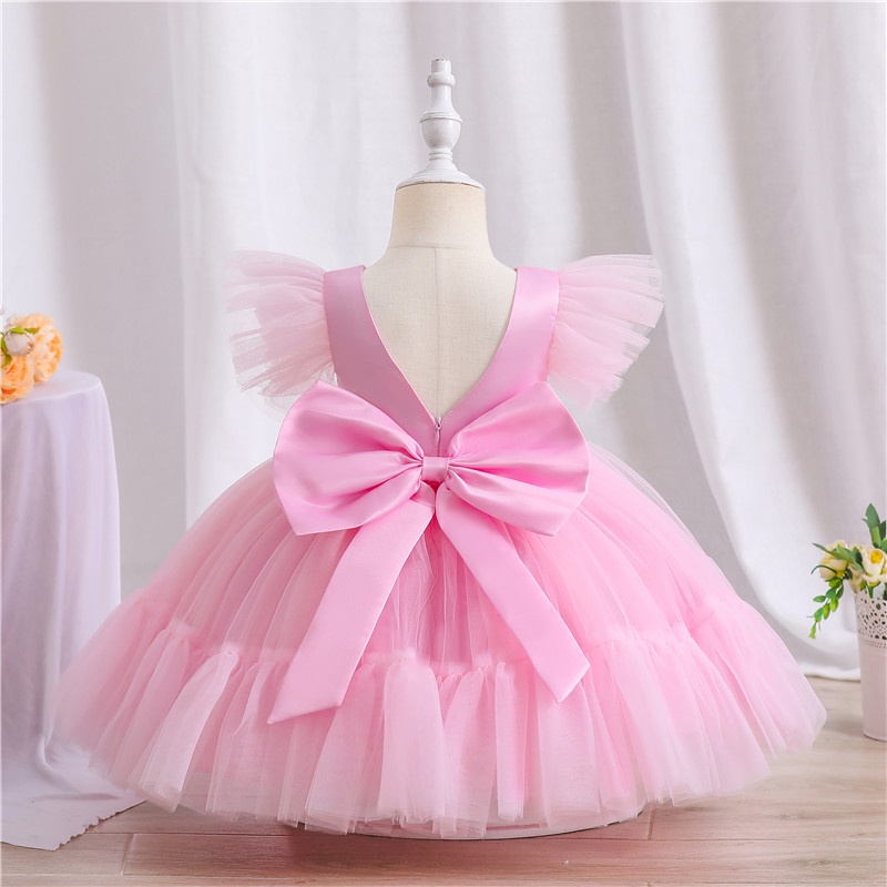 Đầm xòe Nnjxd thắt nơ lớn xinh xắn thích hợp cho tiệc sinh nhật / đám cưới dành cho bé gái 4-10 tuổi