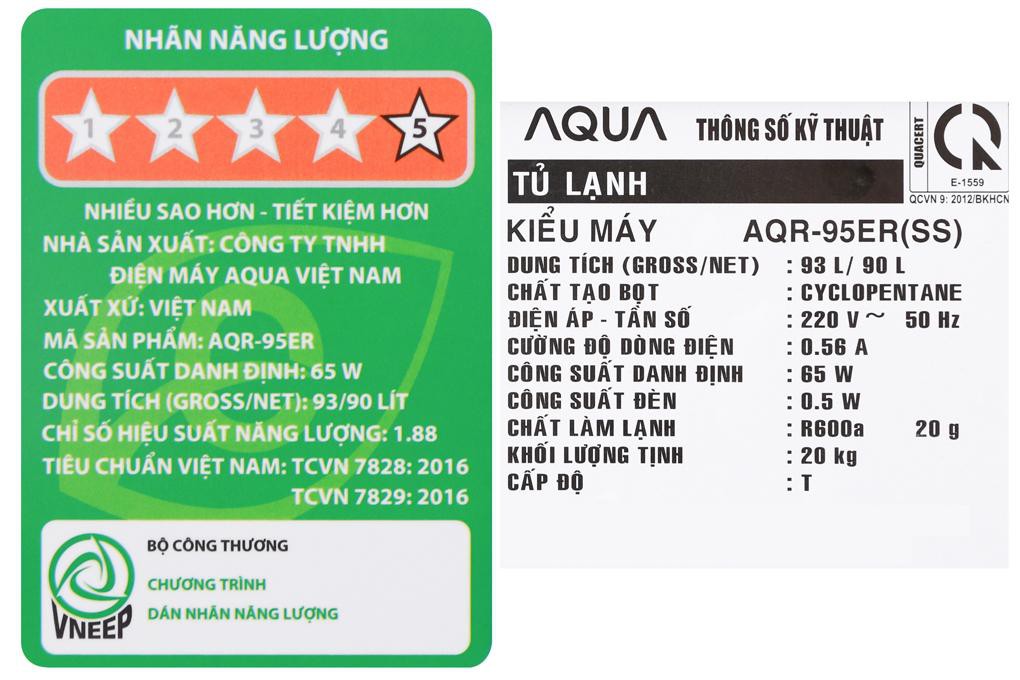 TỦ LẠNH AQUA AQR-95ER(SV) - HÀNG CHÍNH HÃNG