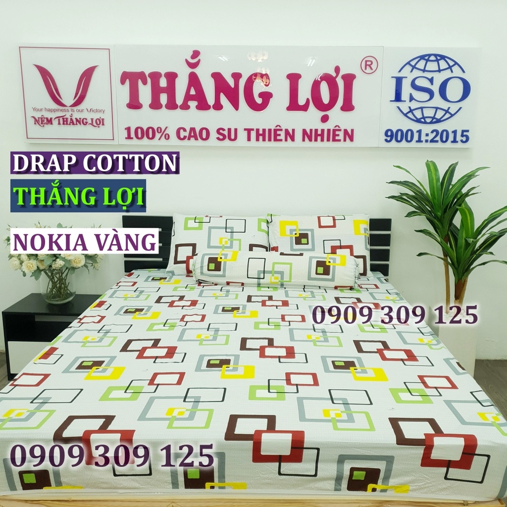 bộ ga cotton Thắng Lợi, ga giường (4 món) IN LOGO mẫu NOKIA VÀNG