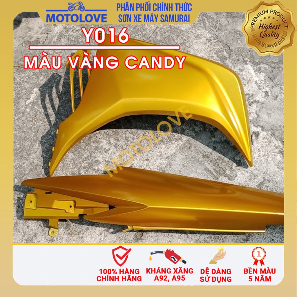 Combo Sơn xịt Samurai màu Vàng Candy - Y016 loại 2K chuẩn quy trình độ bền 5 năm gồm 2K04 - 124- Y016 -2k01 nhập khẩu.