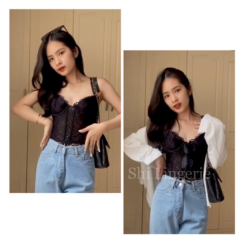 Áo corset ren dây đan