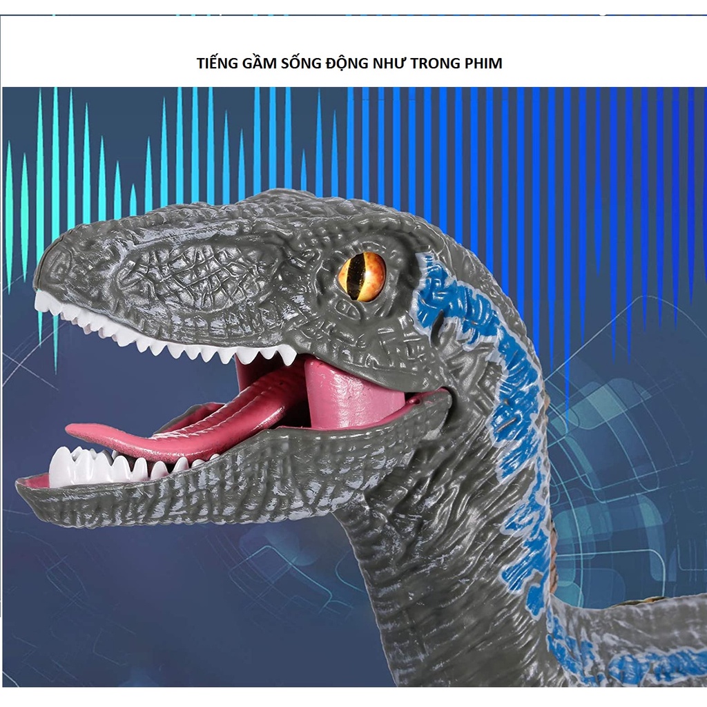 Đồ chơi khủng long điều khiển Velociraptor  cho trẻ em, có sạc pin, tiếng gầm, ánh sáng, di chuyển