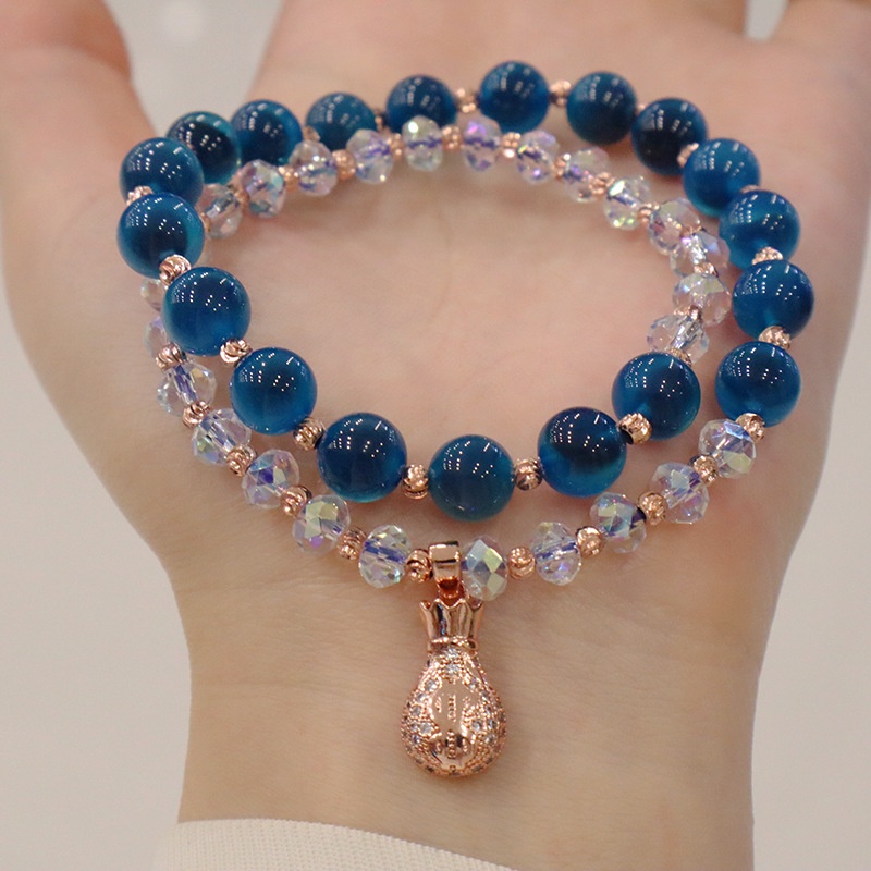 [Hàng Mới Về] Vòng Tay Chuỗi Hạt Đá Mã Não Phối Mặt Hình Trái Tim Màu Xanh Dương Thời Trang Mùa Hè Cho Nữ
