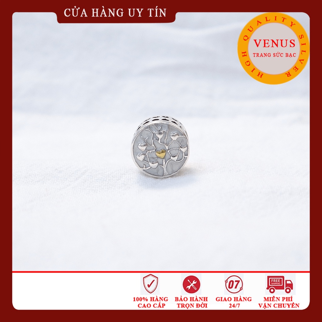 [Charm bạc 925 cao cấp] Charm trụ trắng hình cây in trái tim vàng- Mã sản phẩm VENUSTC