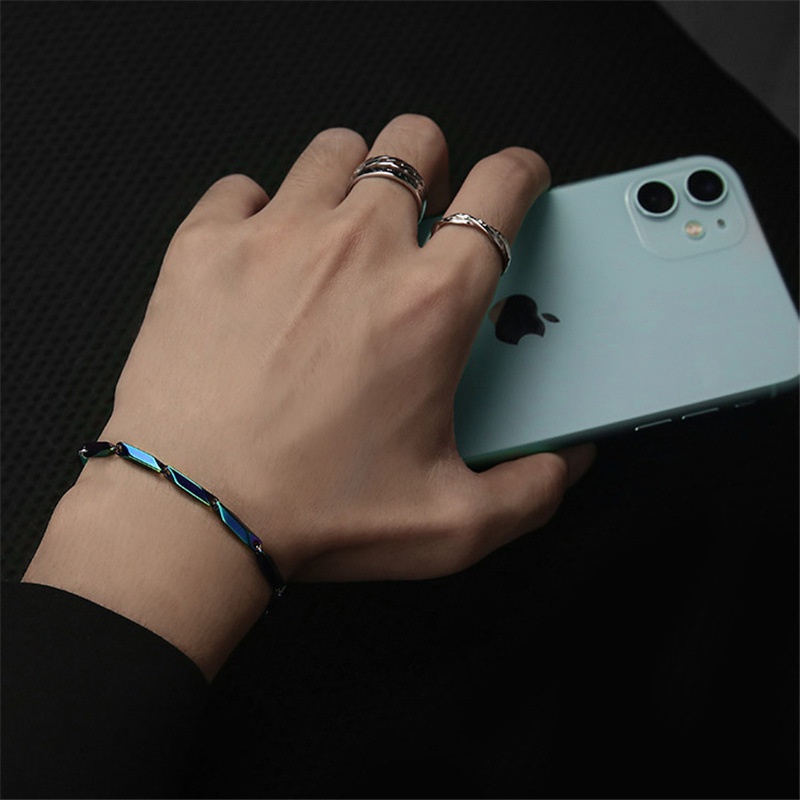 Vòng Tay Dây Xích Bằng Thép Titan Họa Tiết Lá Tre Phong Cách Hip hop Thời Trang Cho Nam Và Nữ