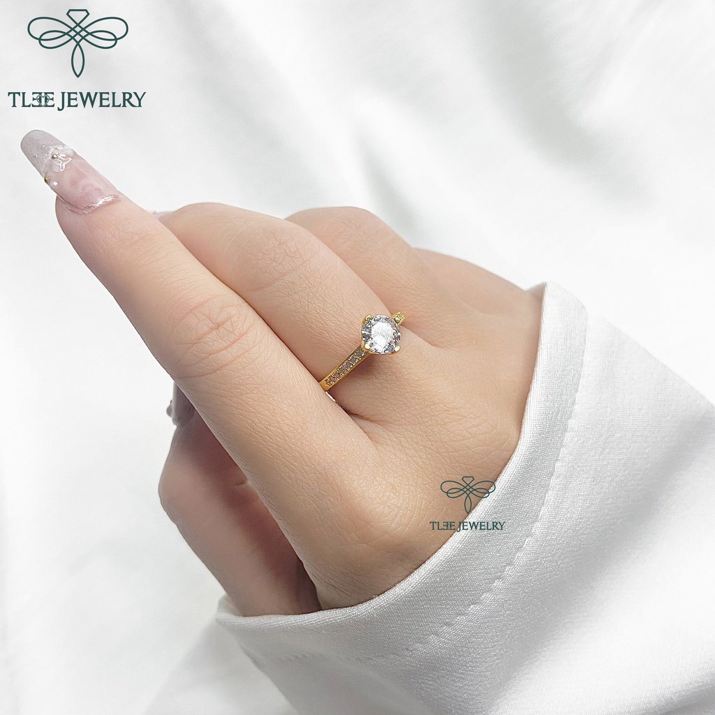 Nhẫn bạc nữ TLEE bốn chấu mạ vàng 14k sang tay TleeJewelry A0147