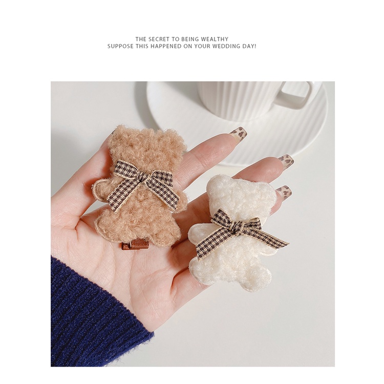 Kẹp tóc hình chú gấu bằng len dễ thương xinh xắn