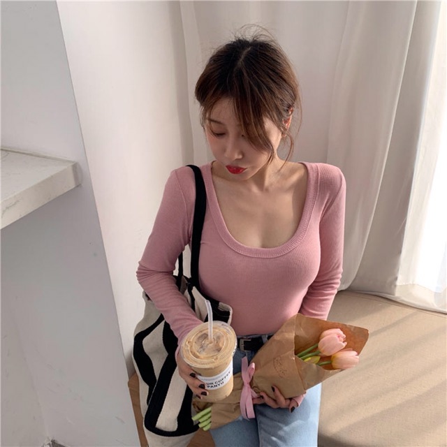 Áo body len tăm cổ rộng cực đẹp
